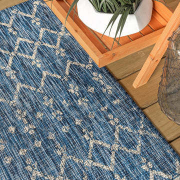 Ourika Moroccan Geometric Textured Weave Indoor/outdoor Square Rug